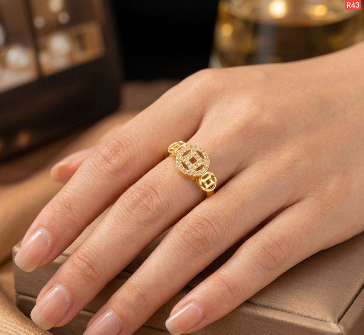 Coin Diamond Gold Ring(Adjustable) - Image 2