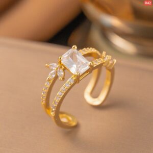 Bamboo Leaf Square Stone Ring(Adjustable)