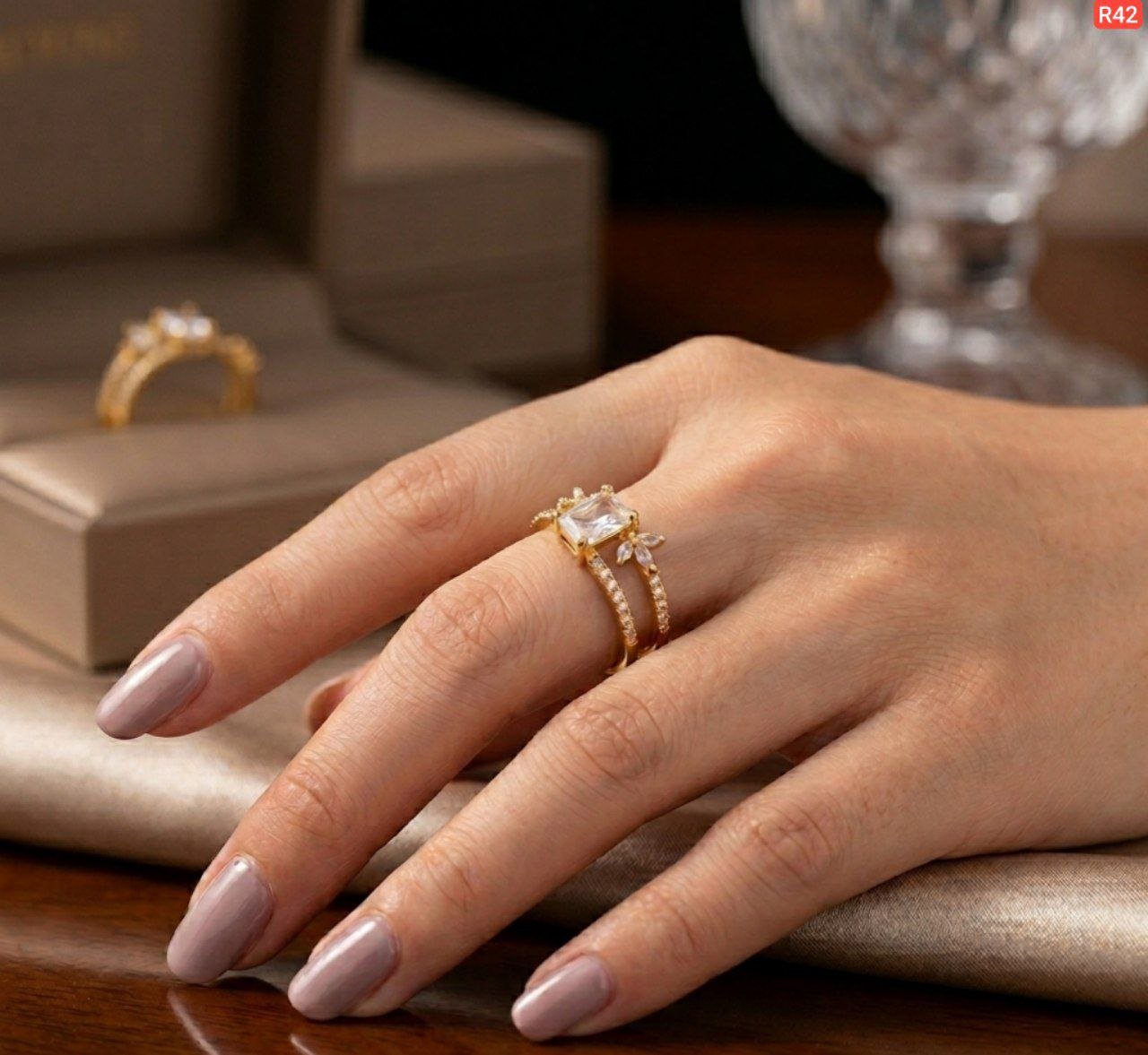 Bamboo Leaf Square Stone Ring(Adjustable) - Image 3