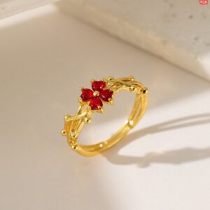 Red & Purple Diamond Flower Ring
(Adjustable)