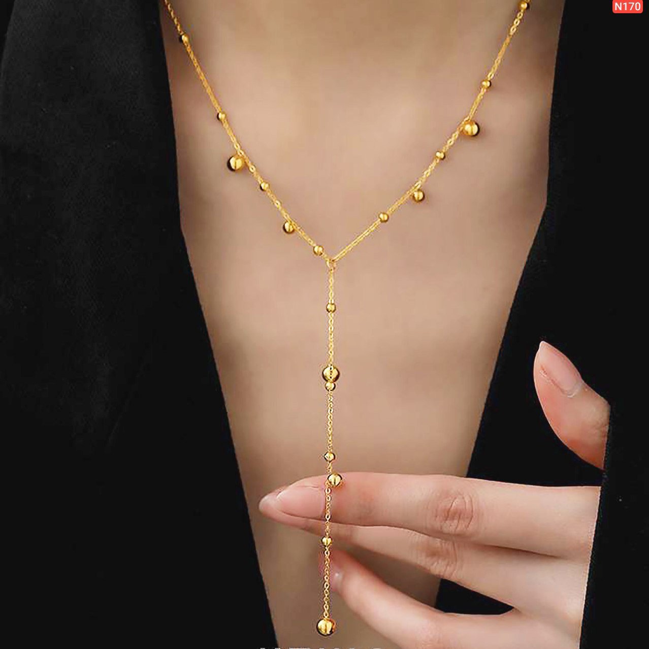 Multi Small And Big Ball Long Chain Gold Polish Necklace - Image 3