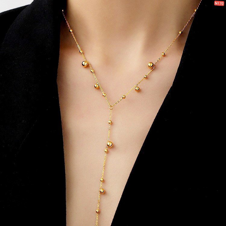 Multi Small And Big Ball Long Chain Gold Polish Necklace
