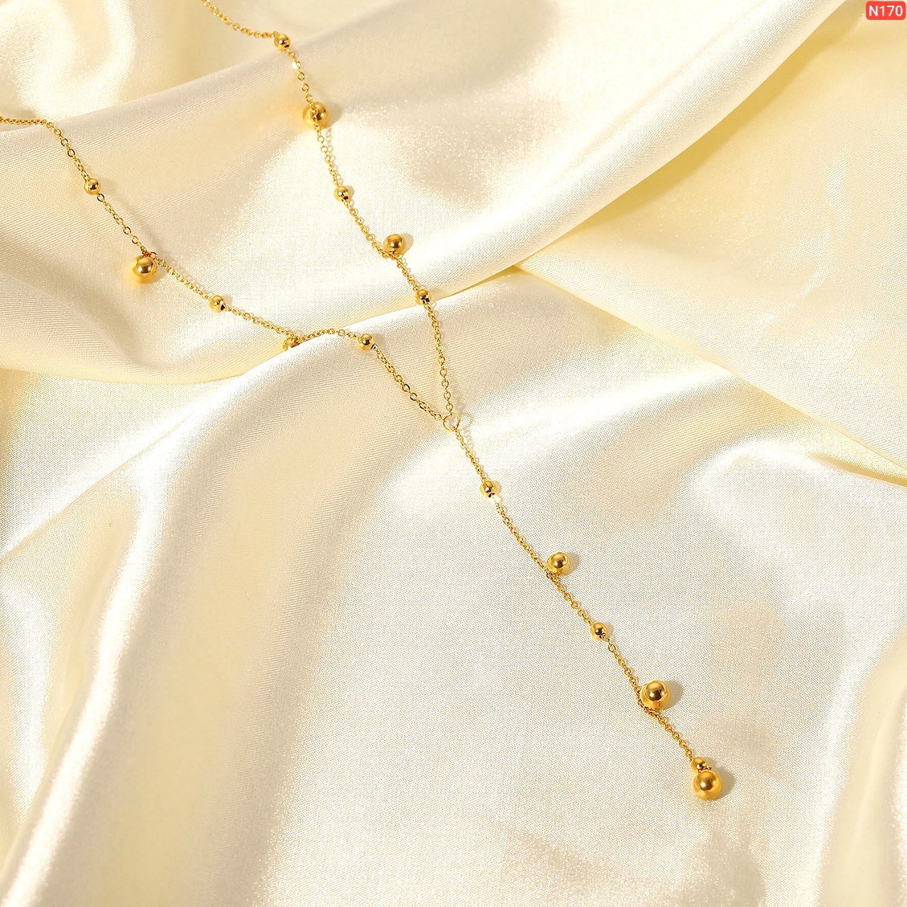 Multi Small And Big Ball Long Chain Gold Polish Necklace - Image 5