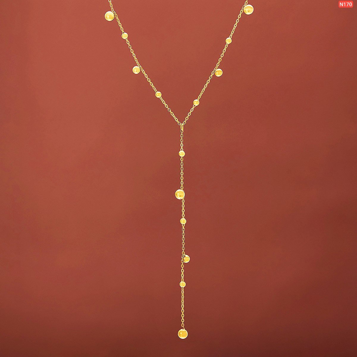 Multi Small And Big Ball Long Chain Gold Polish Necklace - Image 4