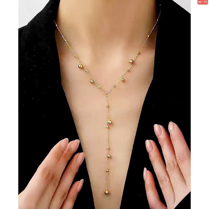 Multi Small And Big Ball Long Chain Gold Polish Necklace - Image 2