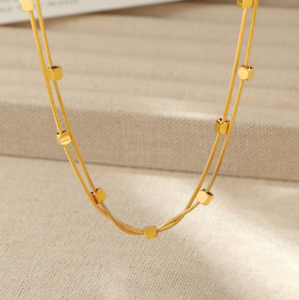 Double Chain Square cube Necklace - Image 3