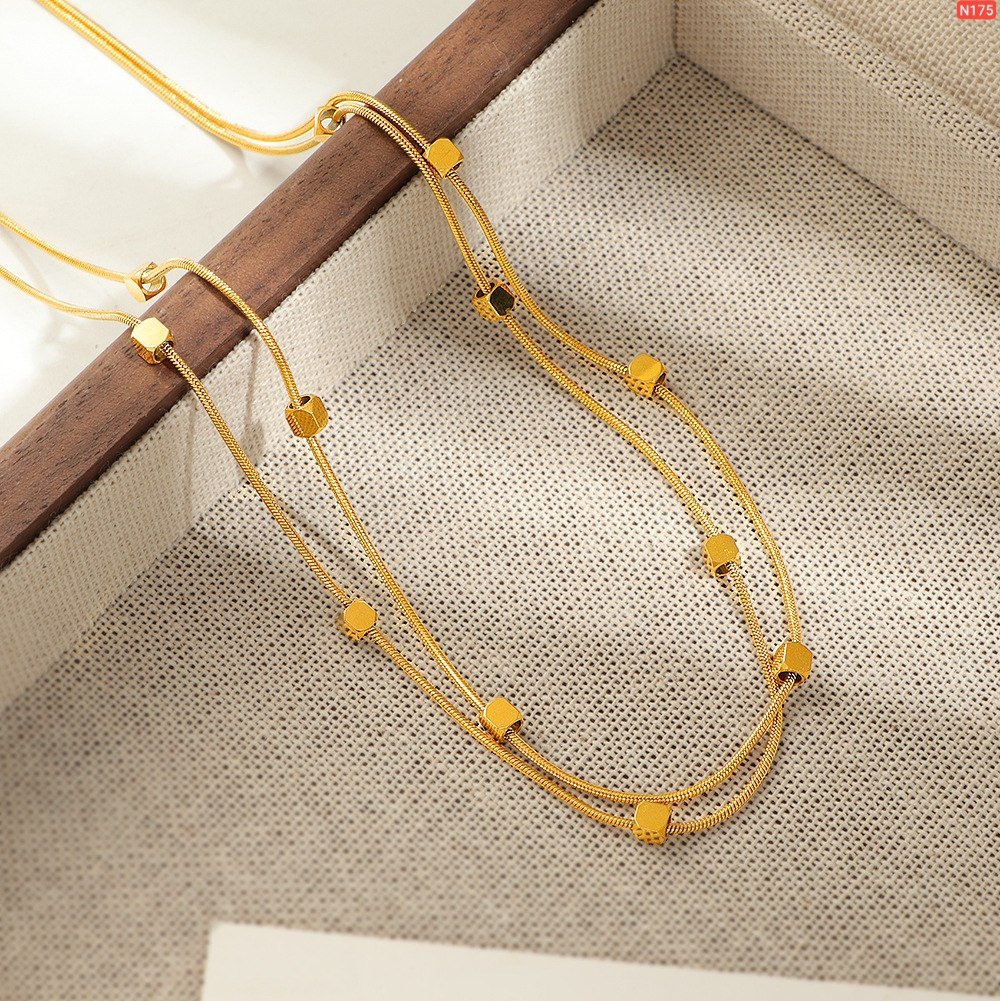 Double Chain Square cube Necklace - Image 5