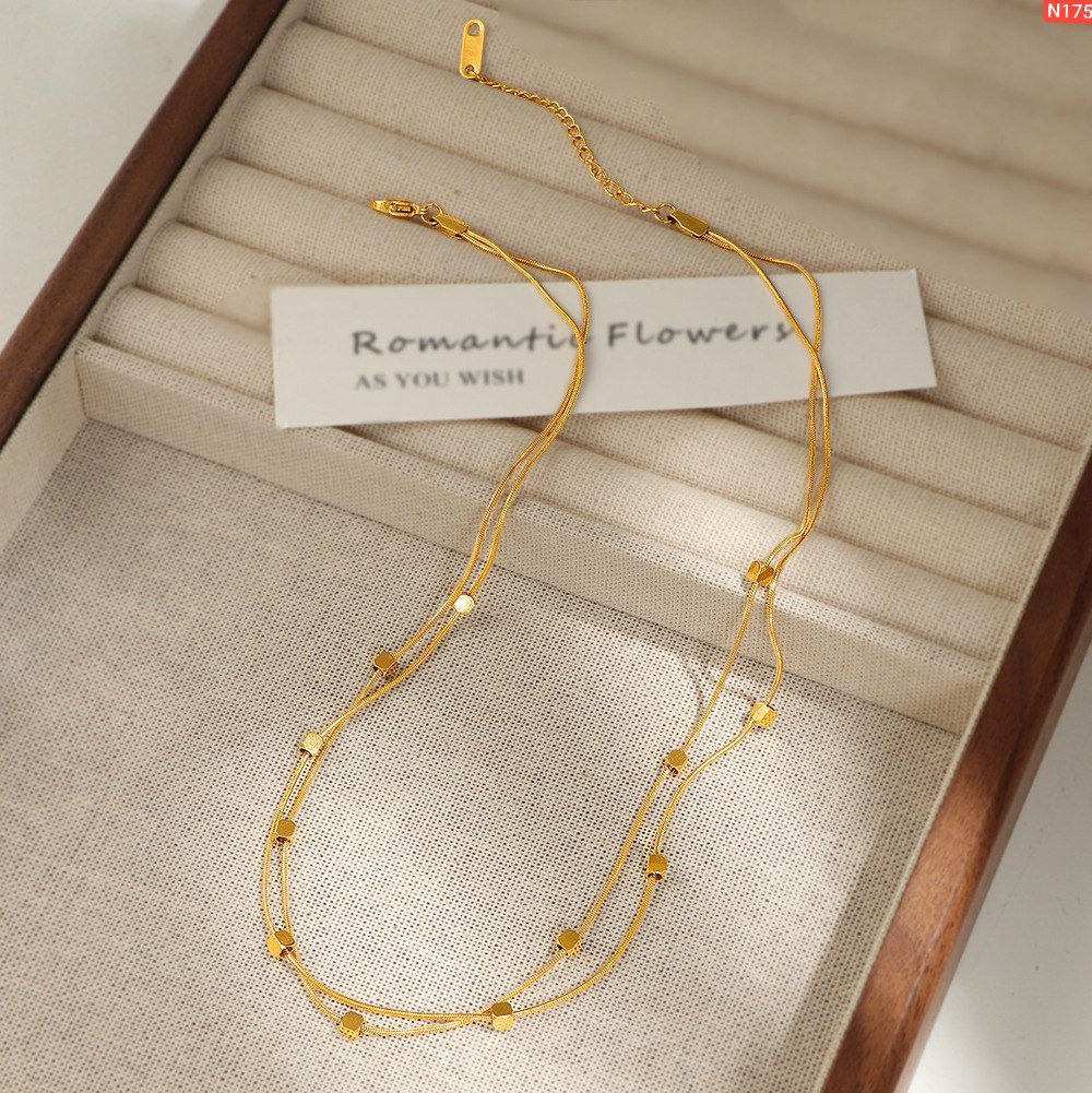 Double Chain Square cube Necklace - Image 2