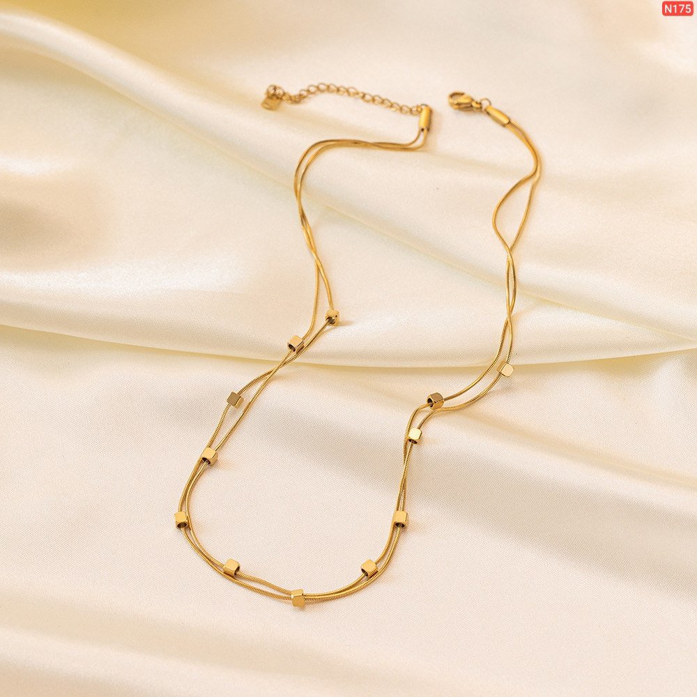 Double Chain Square cube Necklace - Image 4