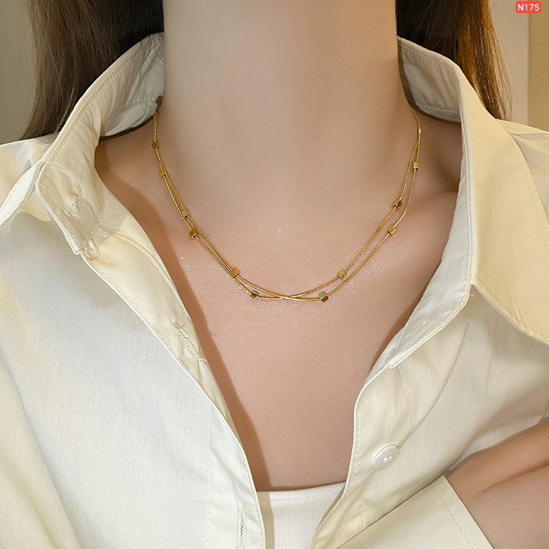 Double Chain Square cube Necklace