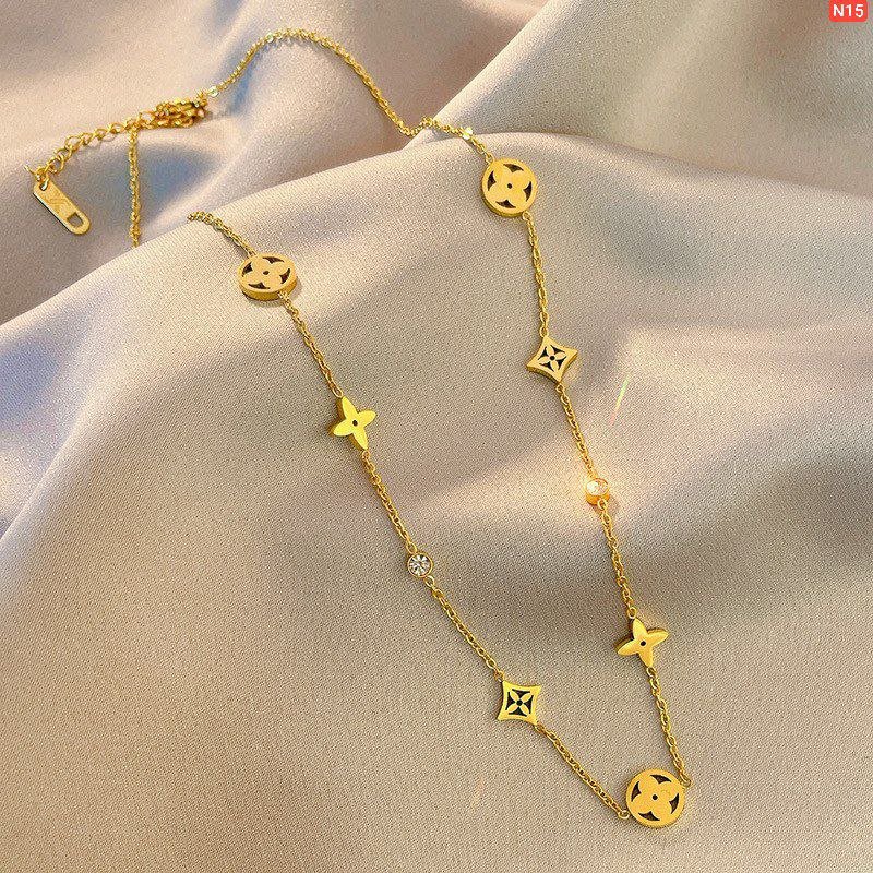 Gold Four Mounted Necklace White Stone And Multi Colour stone - Image 2