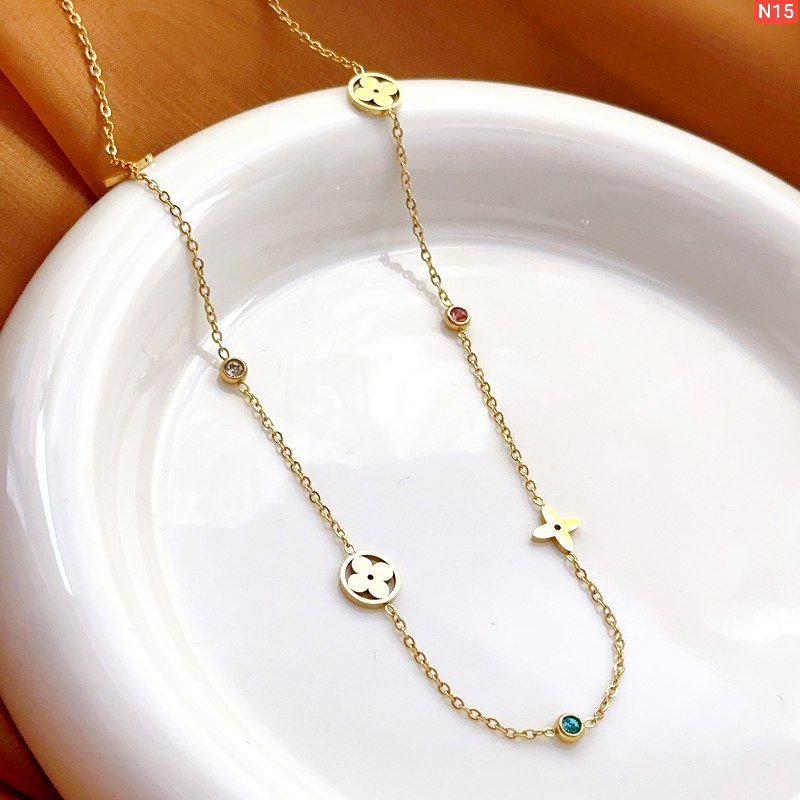 Gold Four Mounted Necklace White Stone And Multi Colour stone - Image 3