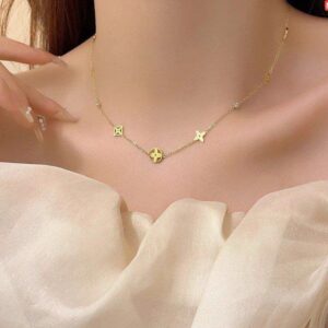 Gold Four Mounted Necklace White Stone And Multi Colour stone