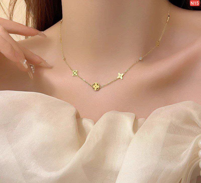 Gold Four Mounted Necklace White Stone And Multi Colour stone