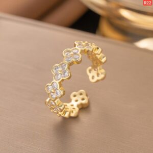 Full Diamond Four Leaf Stainless steel Ring
[Adjustable]