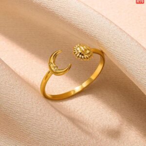 Sun Moon Style 18k Gold Platted Rings (Free Size)