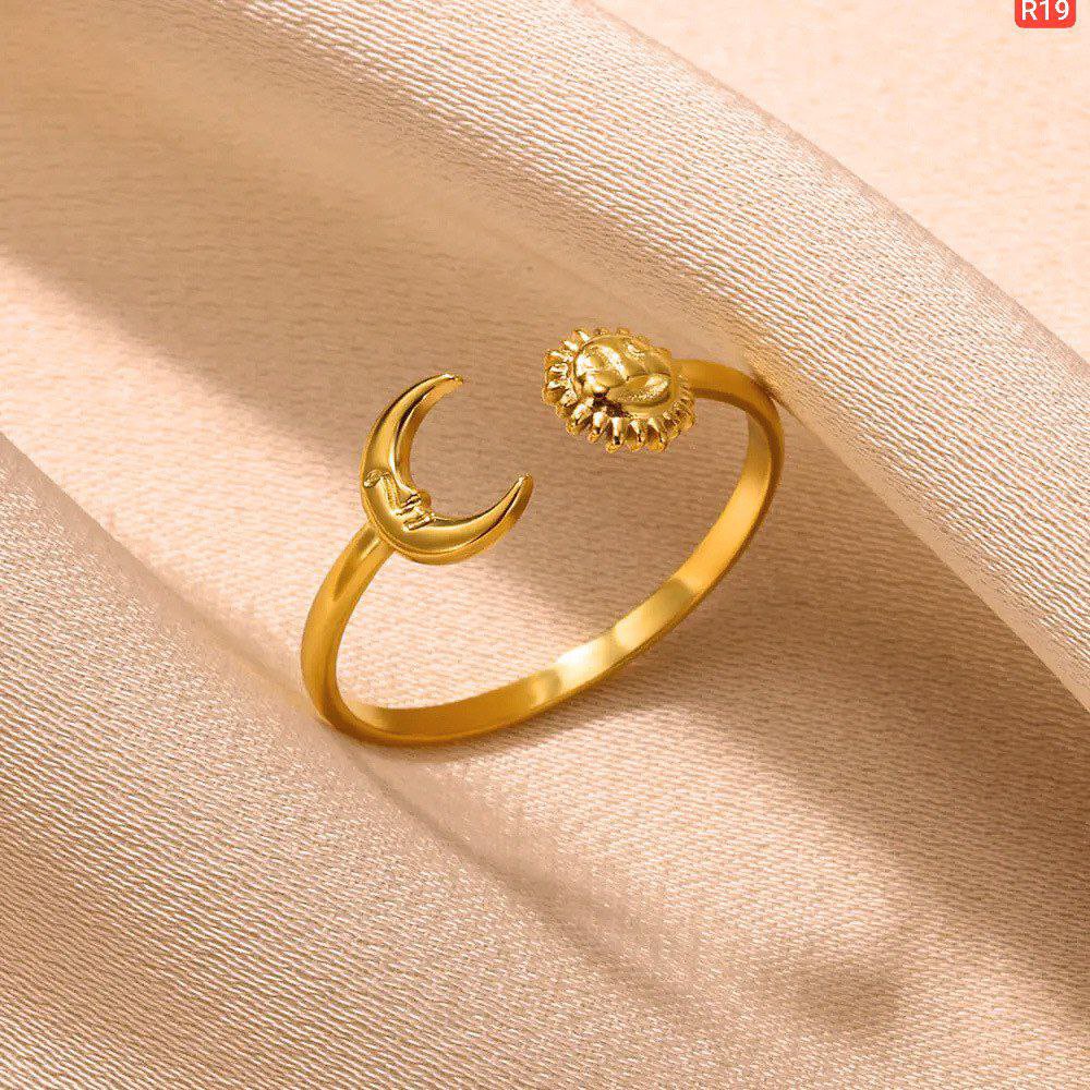 Sun Moon Style 18k Gold Platted Rings (Free Size)