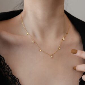 Square Diamond And biscuit Stainless Steel Necklace