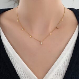 Water Drop diamond And Coin Stainless Steel Necklace