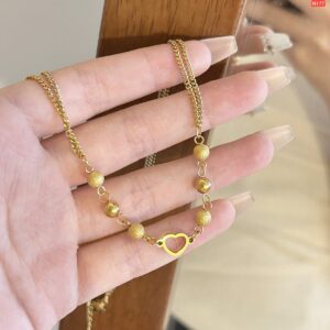 Multi Big Ball Hollow Heart Gold Necklace