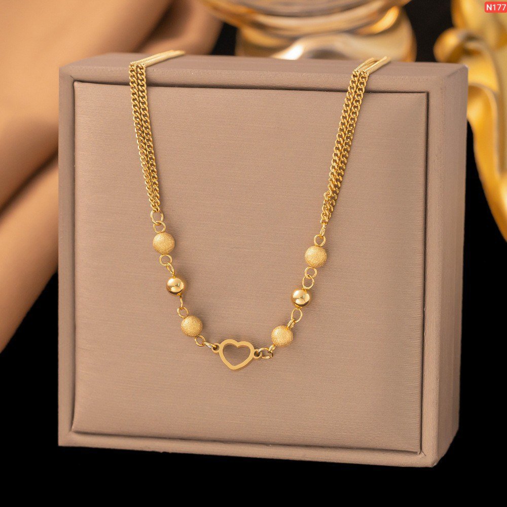 Multi Big Ball Hollow Heart Gold Necklace - Image 2