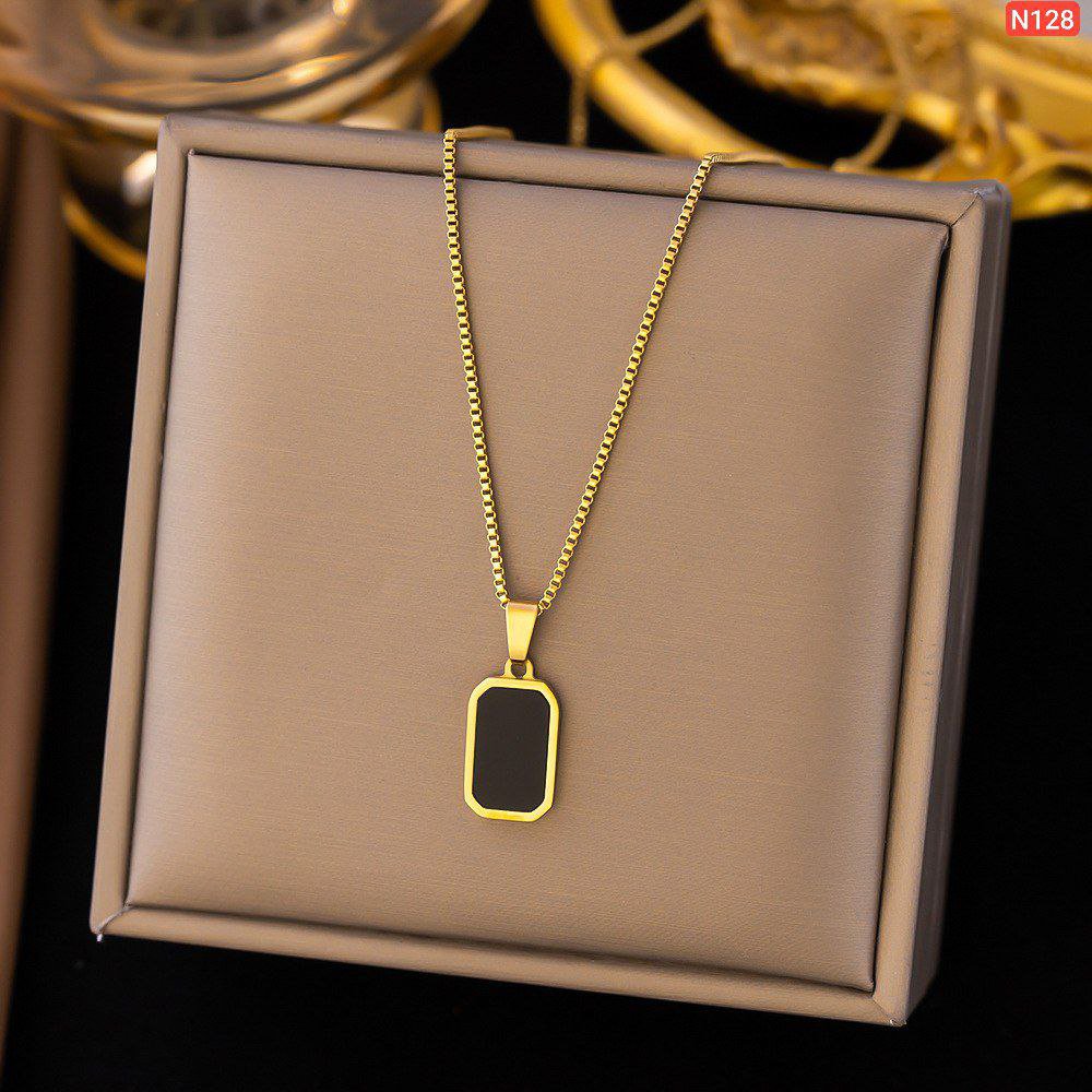 Black Rectangular Double Side 21K Gold Platted Stainless Steel Necklace - Image 2