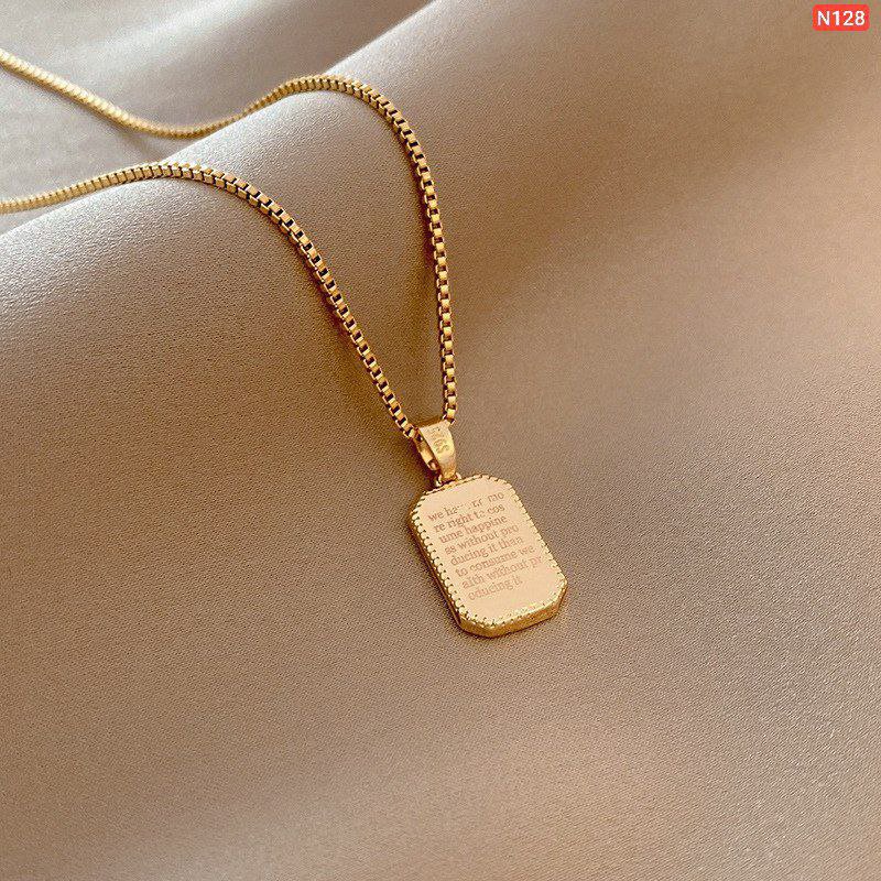 Black Rectangular Double Side 21K Gold Platted Stainless Steel Necklace - Image 3