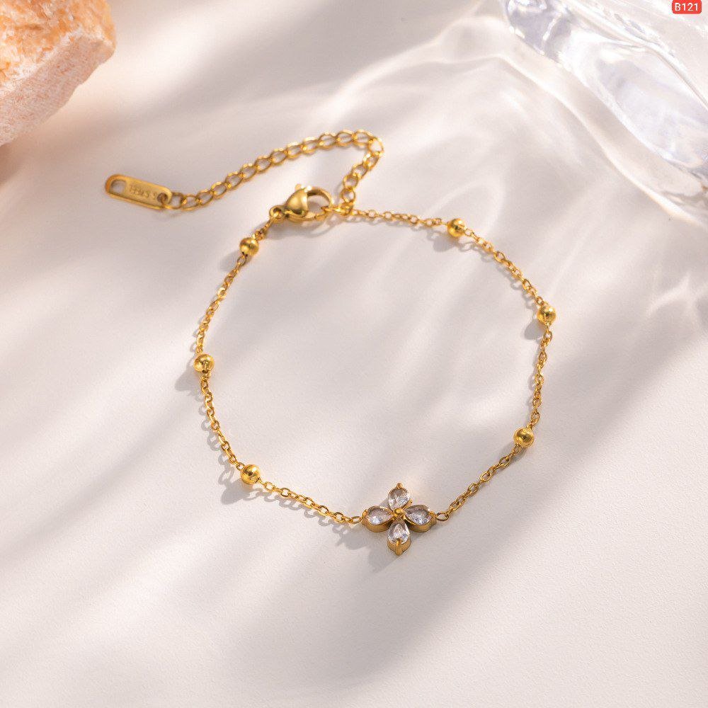 Four Leaf Zircon Stone Multi Ball Gold Bracelet
