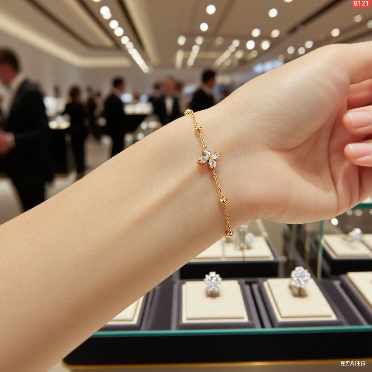 Four Leaf Zircon Stone Multi Ball Gold Bracelet - Image 2