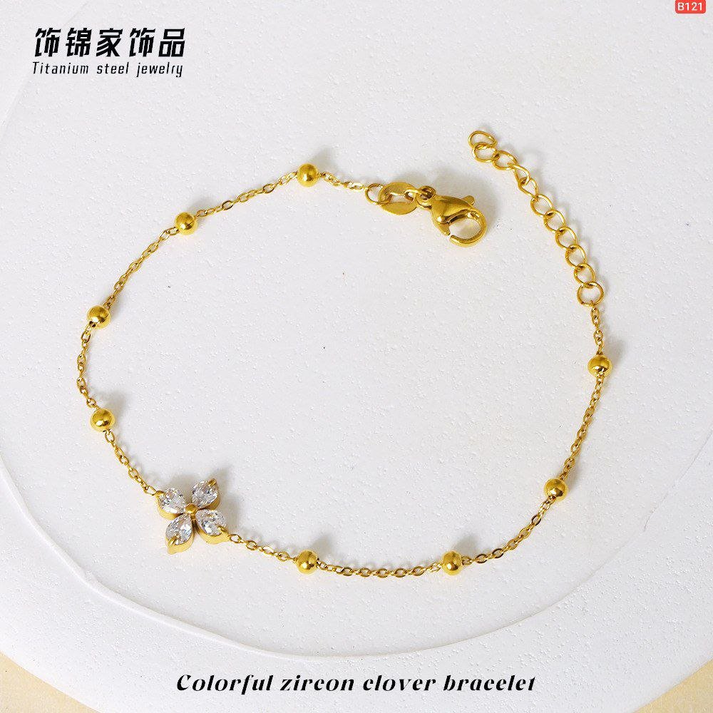 Four Leaf Zircon Stone Multi Ball Gold Bracelet - Image 3