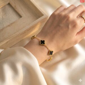High Quality Stainless Steel Black Four Leaf Clover Bracelet